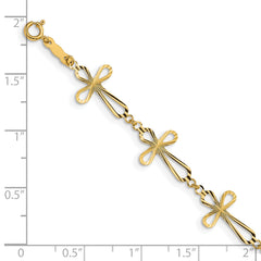14K Diamond Cut Open Cross Bracelet - 7.5
