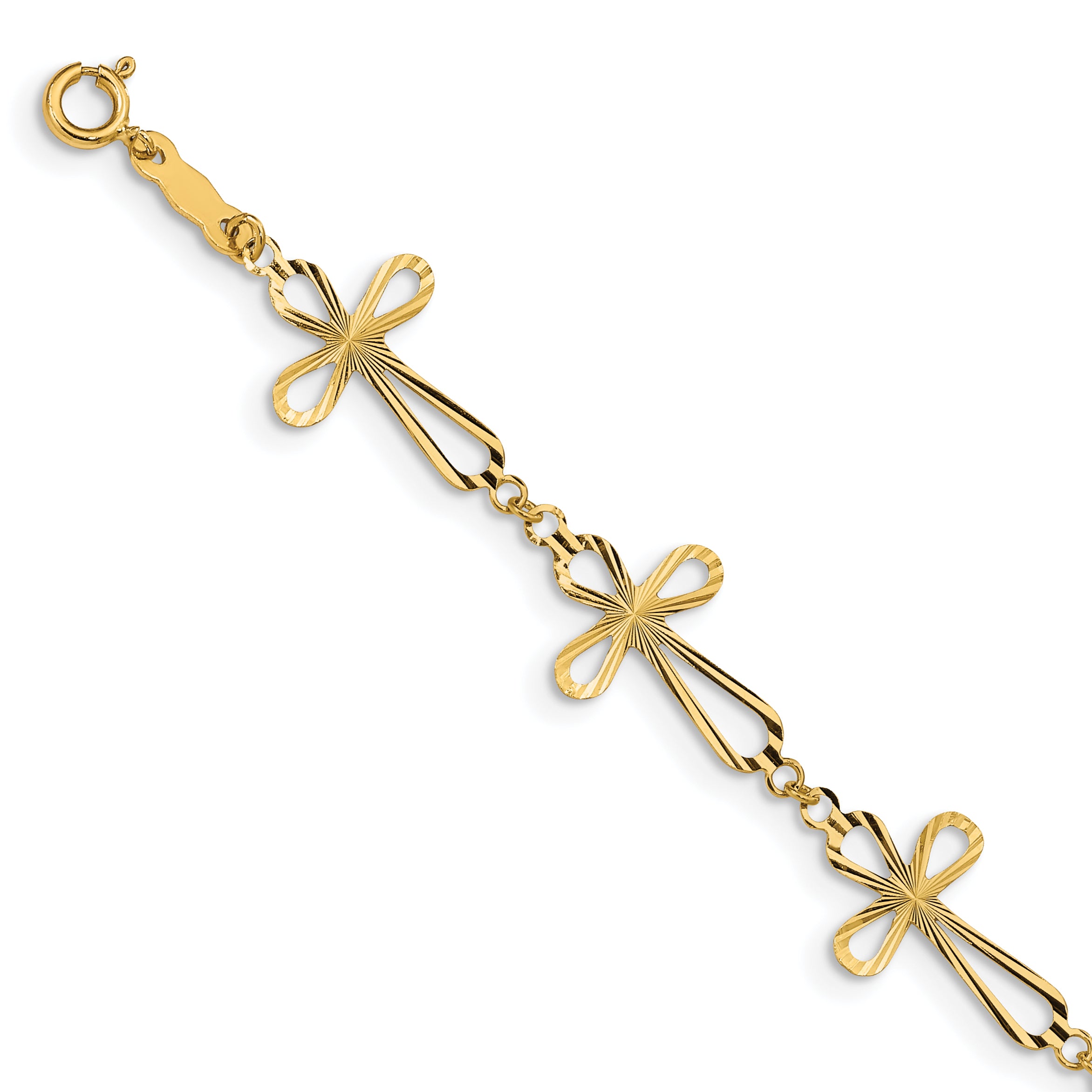 14K Diamond Cut Open Cross Bracelet Main image