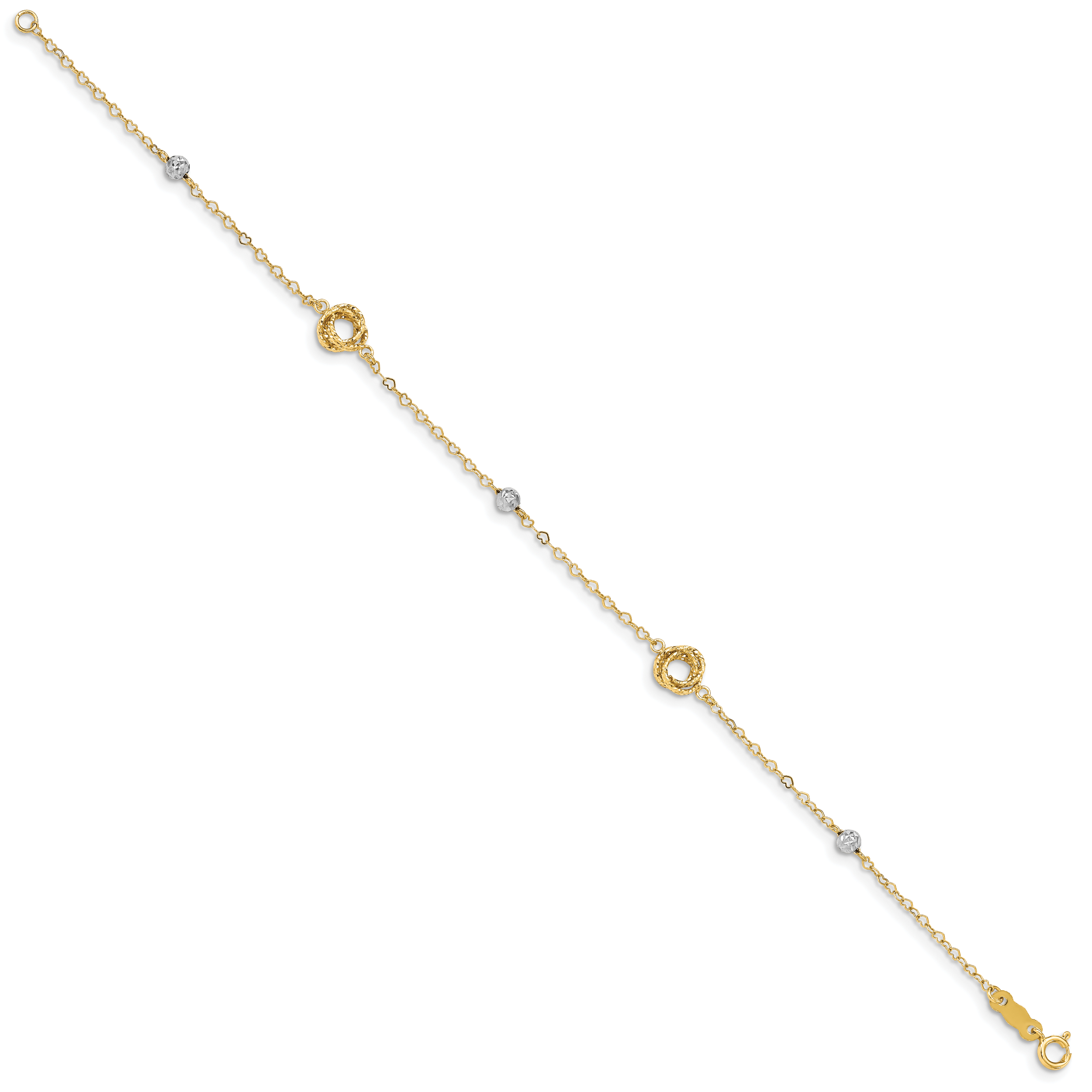14k Two-tone Love Knots on Small Heart Link Bracelet Secondary image
