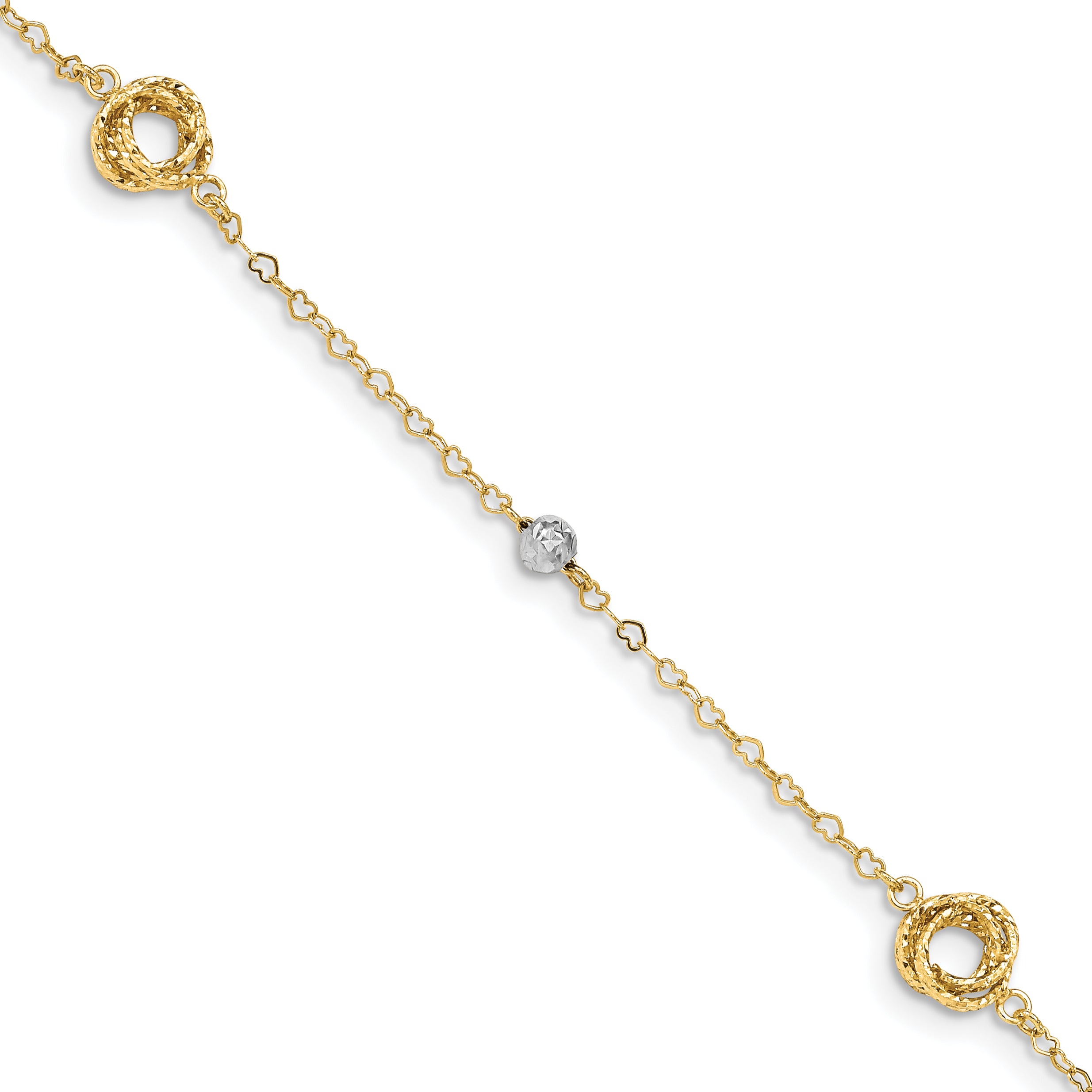 14k Two-tone Love Knots on Small Heart Link Bracelet Main image