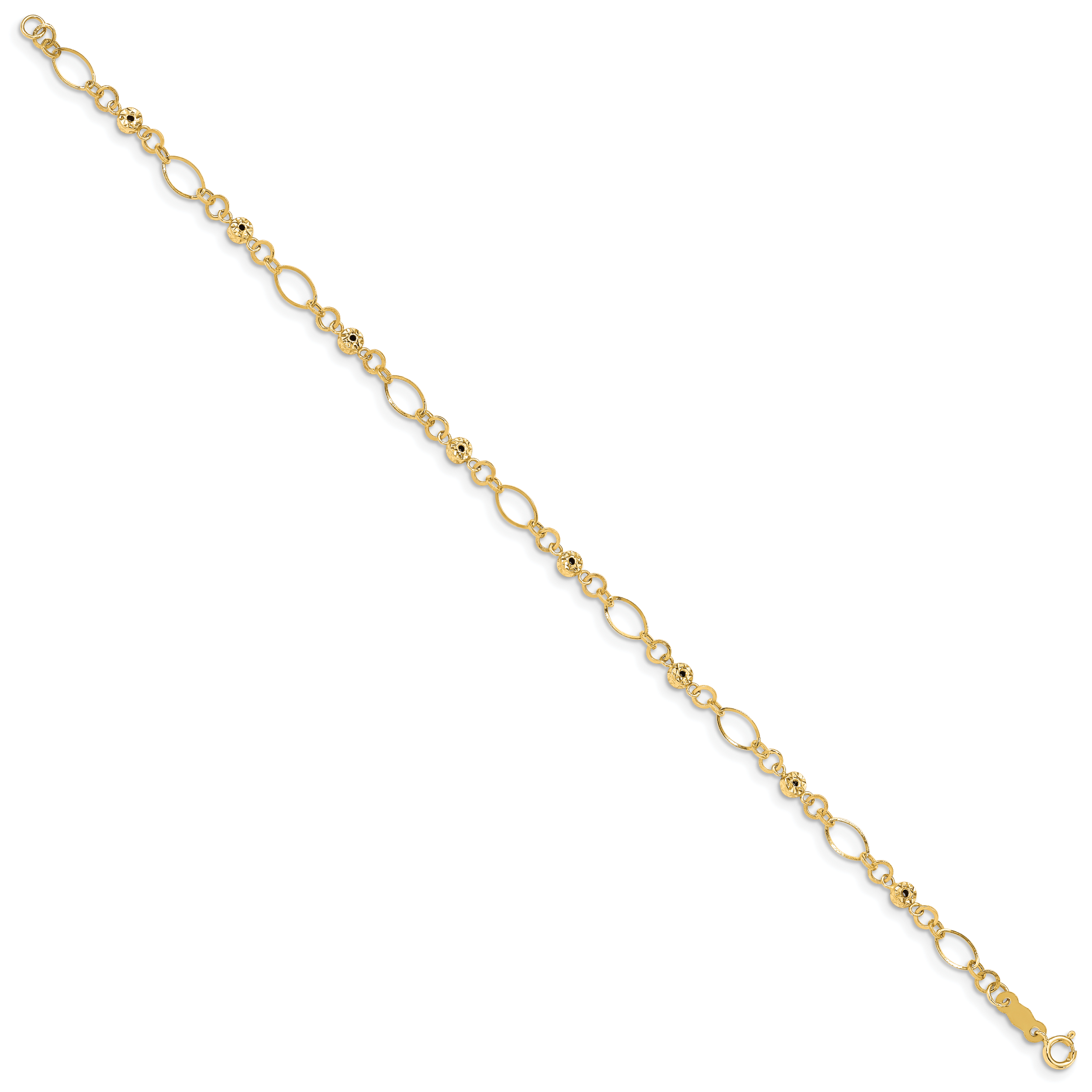 14k Polished Diamond-cut Ovals & Donut Beads Bracelet Secondary image