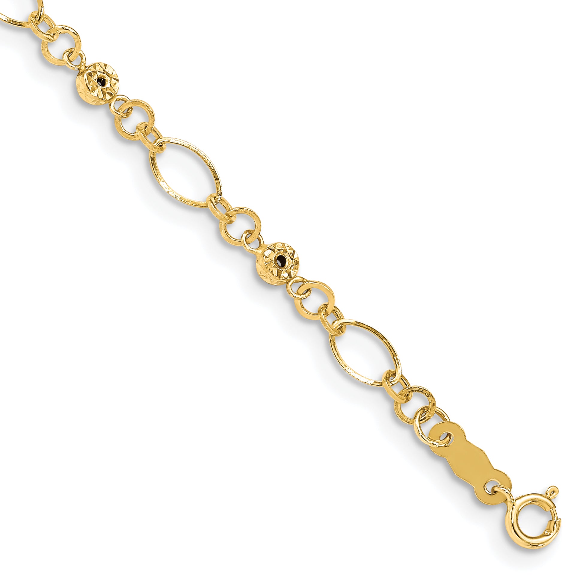 14k Polished Diamond-cut Ovals & Donut Beads Bracelet Main image
