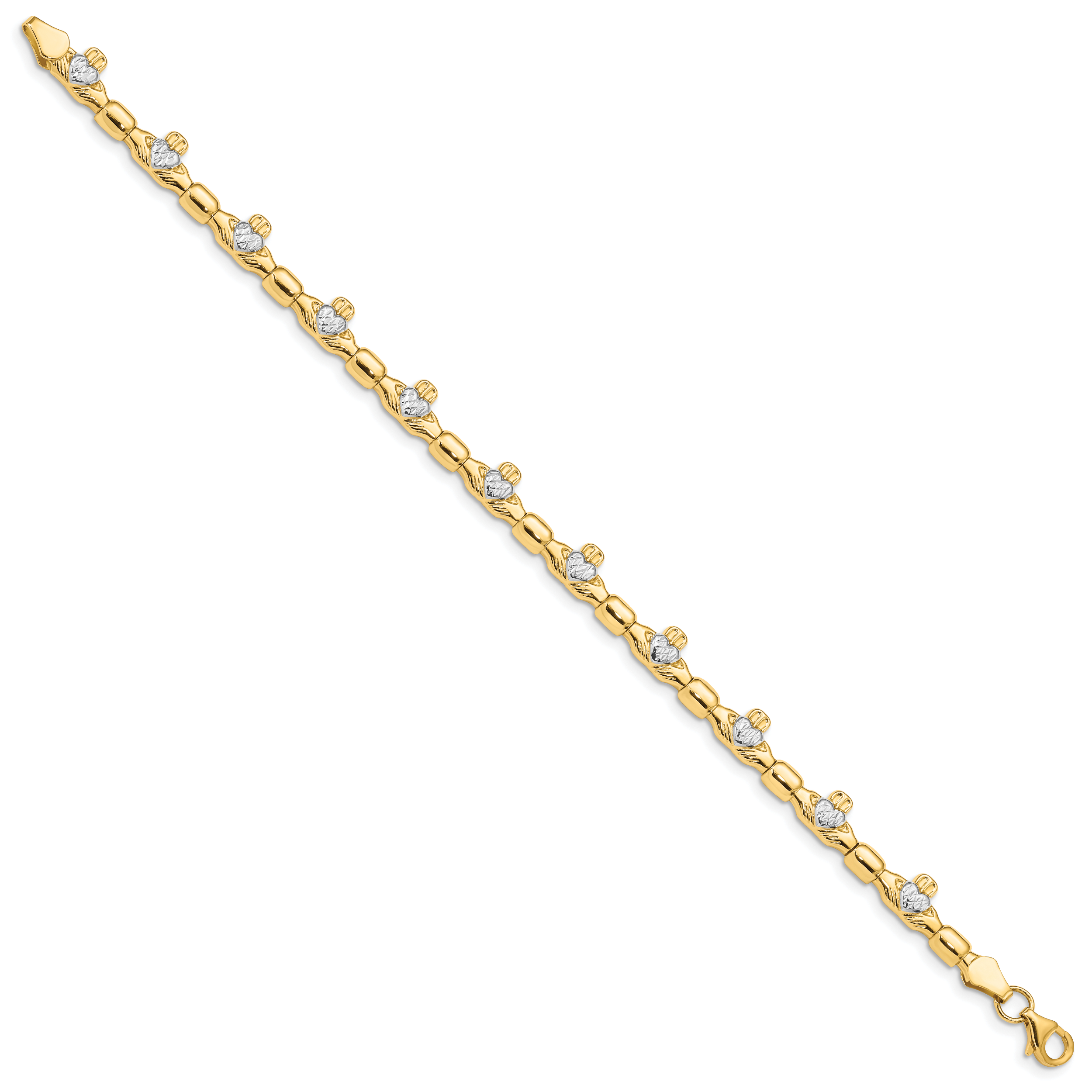 14K w/ Rhodium D/C Claddagh Polished Link Bracelet Secondary image