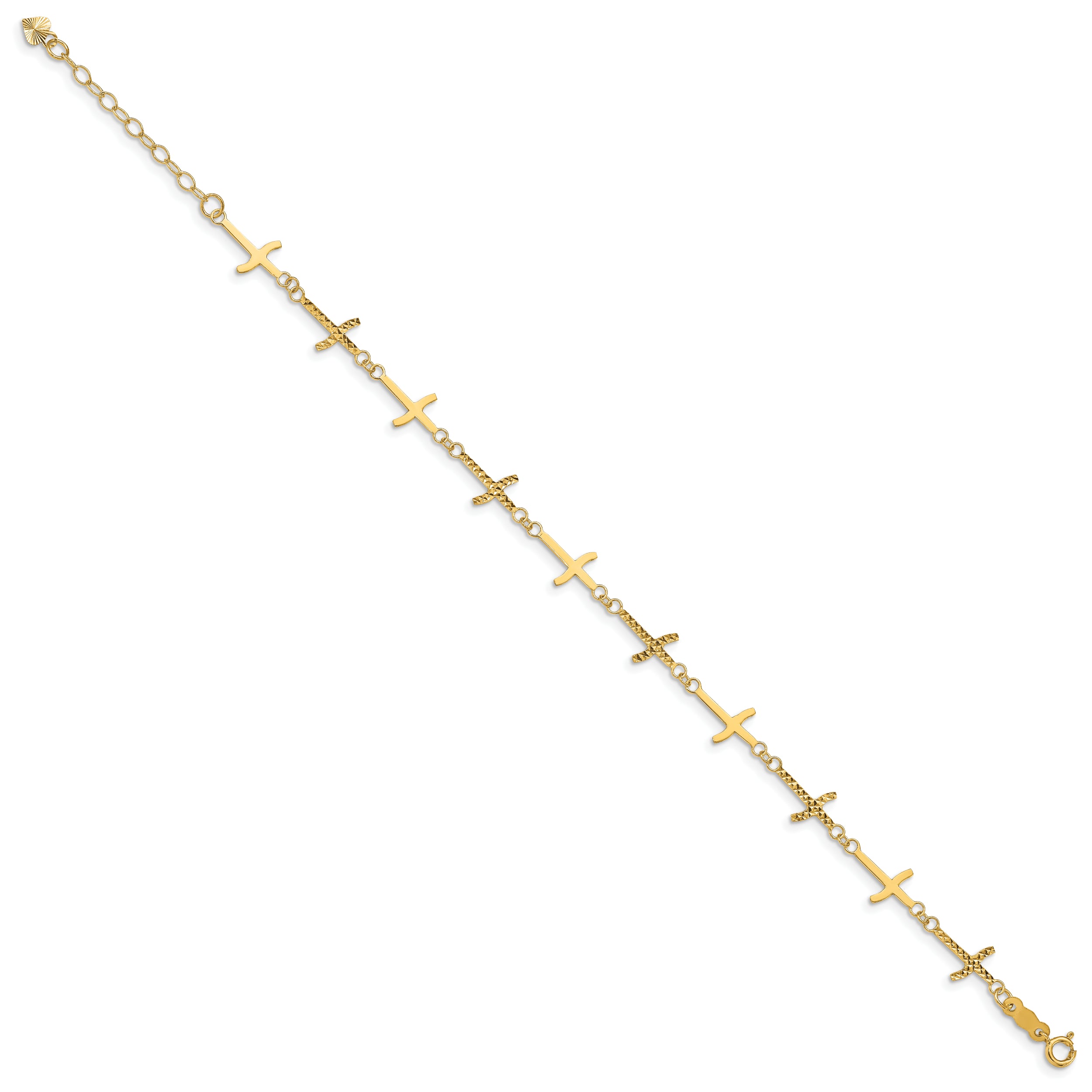 14k Polished Diamond-cut Crosses w/1in. Ext. Bracelet