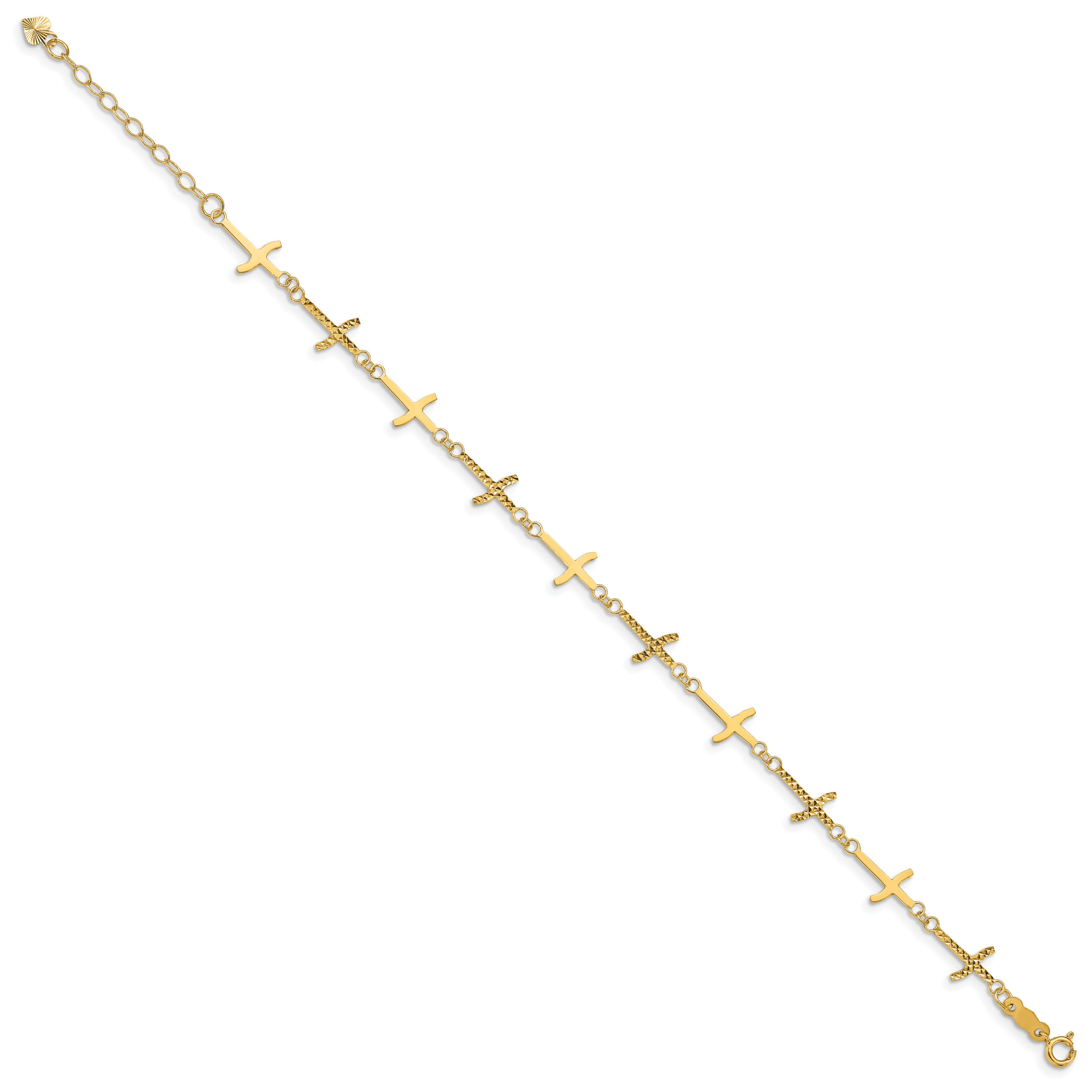 14k Polished Diamond-cut Crosses w/1in. Ext. Bracelet