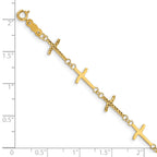 14k Polished Diamond-cut Crosses w/1in. Ext. Bracelet