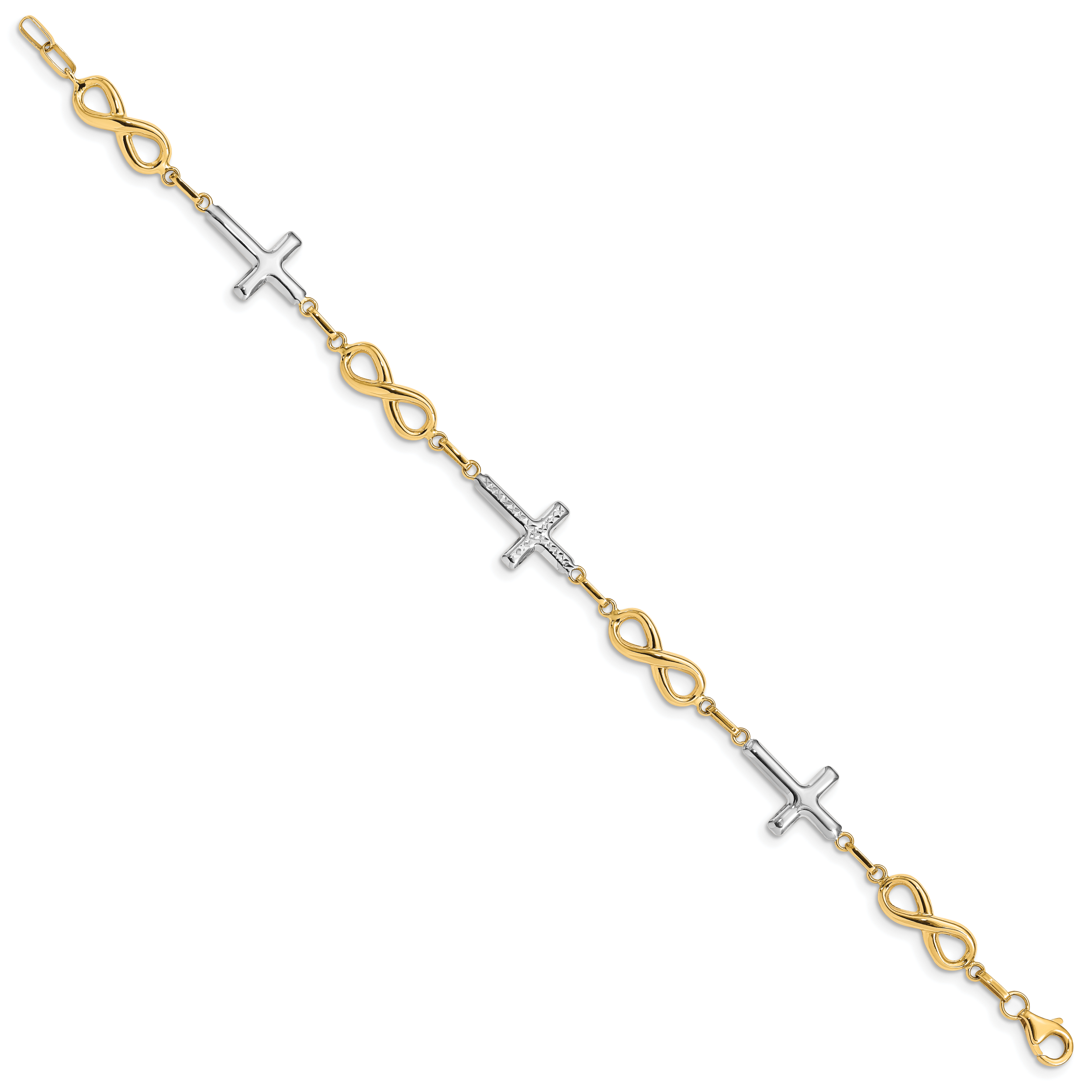 14K w/ Rhodium Polished Cross Infinity Symbol Link Bracelet Secondary image