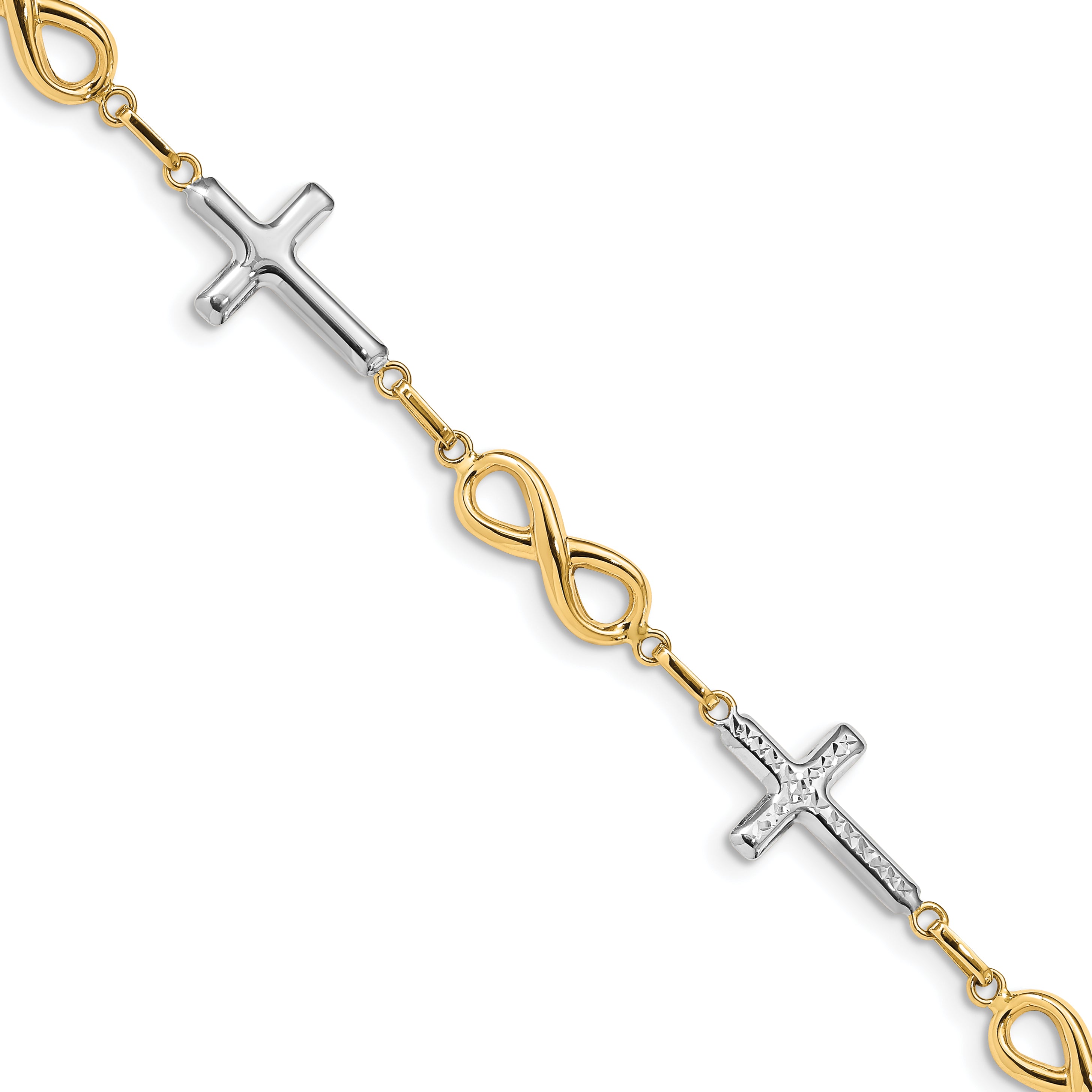 14K w/ Rhodium Polished Cross Infinity Symbol Link Bracelet Main image