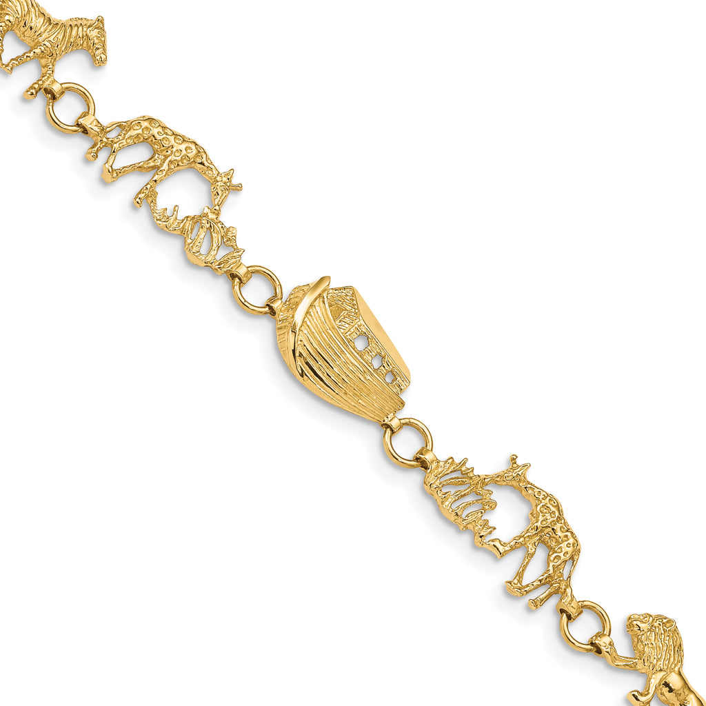 14k Polished and Textured Noah's Ark 7 inch Bracelet