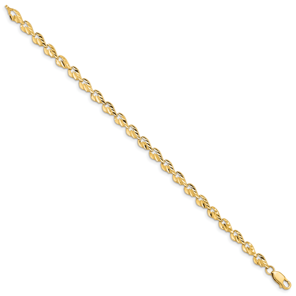 14k Polished Diamond-cut Leaf 7 inch Bracelet