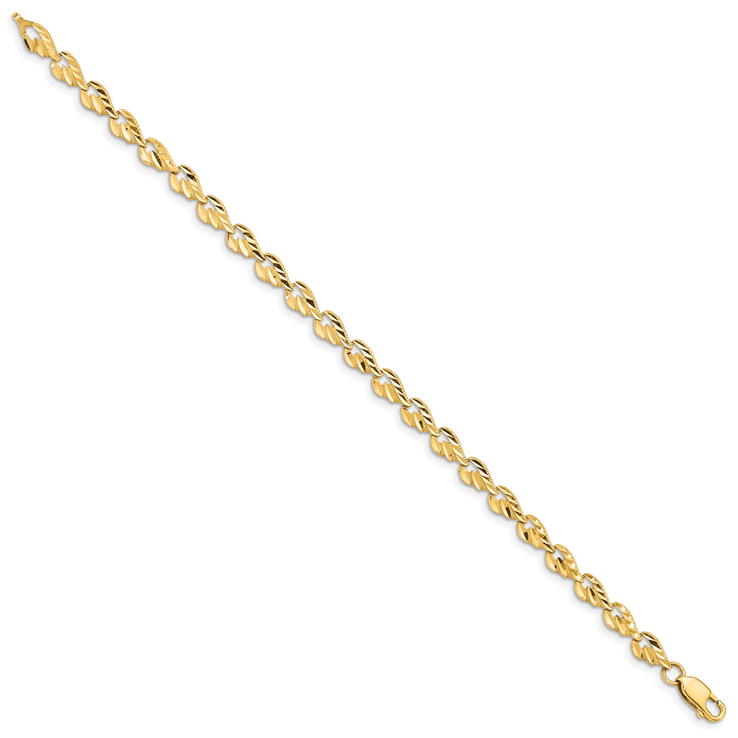 14k Polished Diamond-cut Leaf 7 inch Bracelet