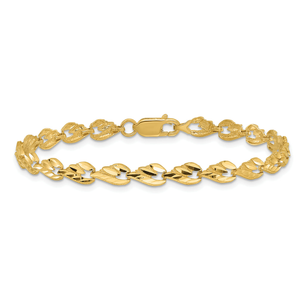 14k Polished Diamond-cut Leaf 7 inch Bracelet