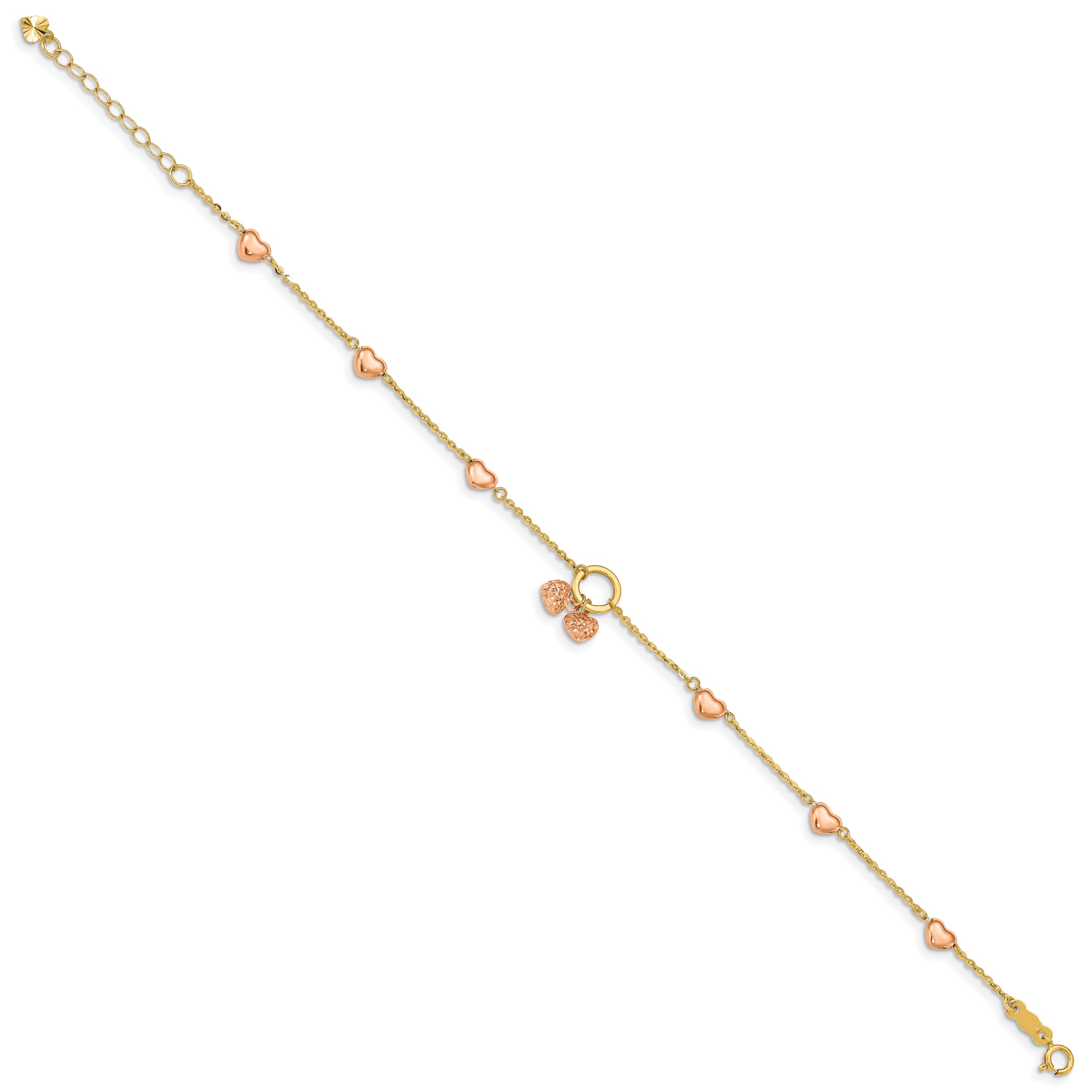 14k Two-tone Diamond-cut Hearts w/1in Ext. Bracelet