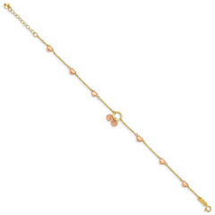 14k Two-tone Diamond-cut Hearts w/1in Ext. Bracelet