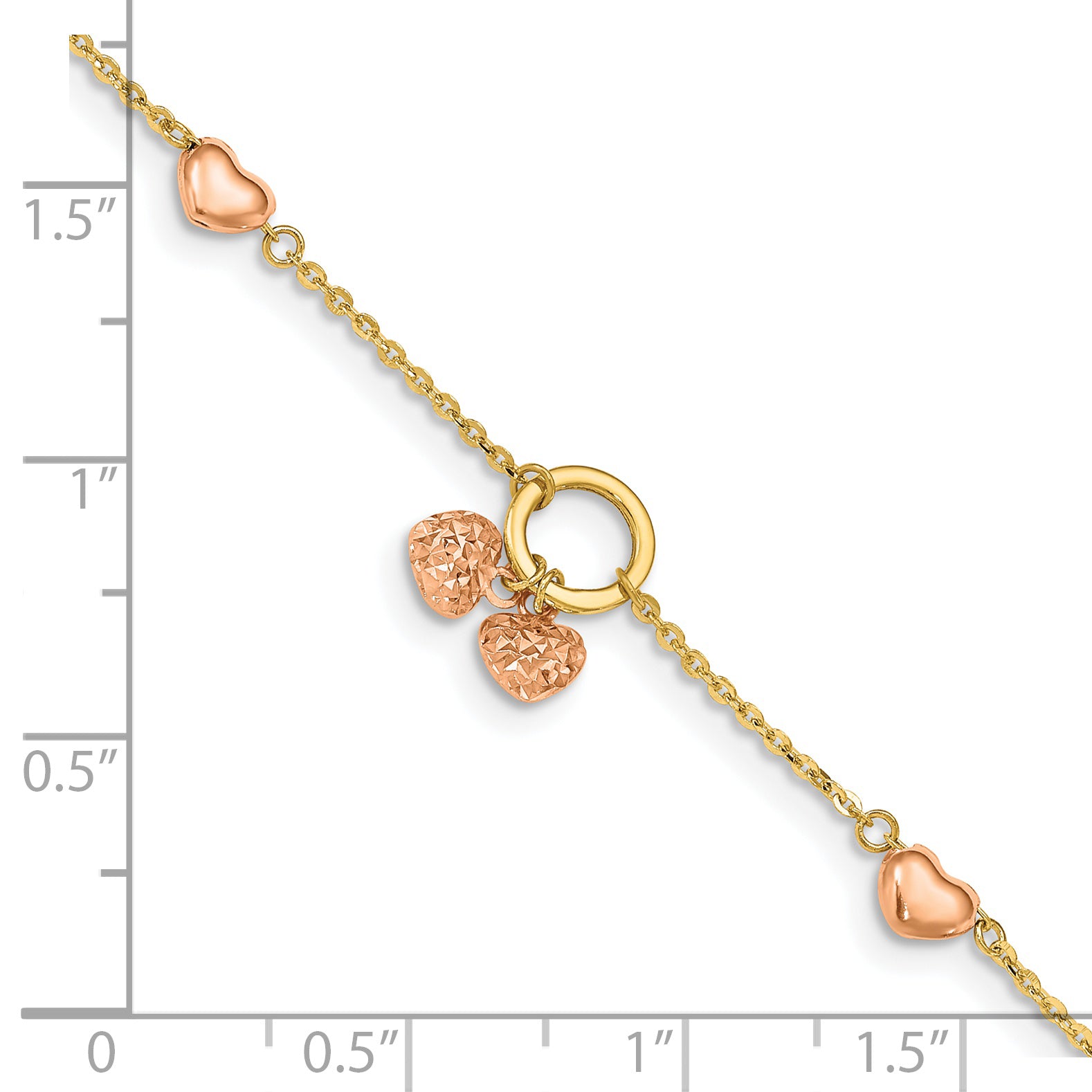 14k Two-tone Diamond-cut Hearts w/1in Ext. Bracelet
