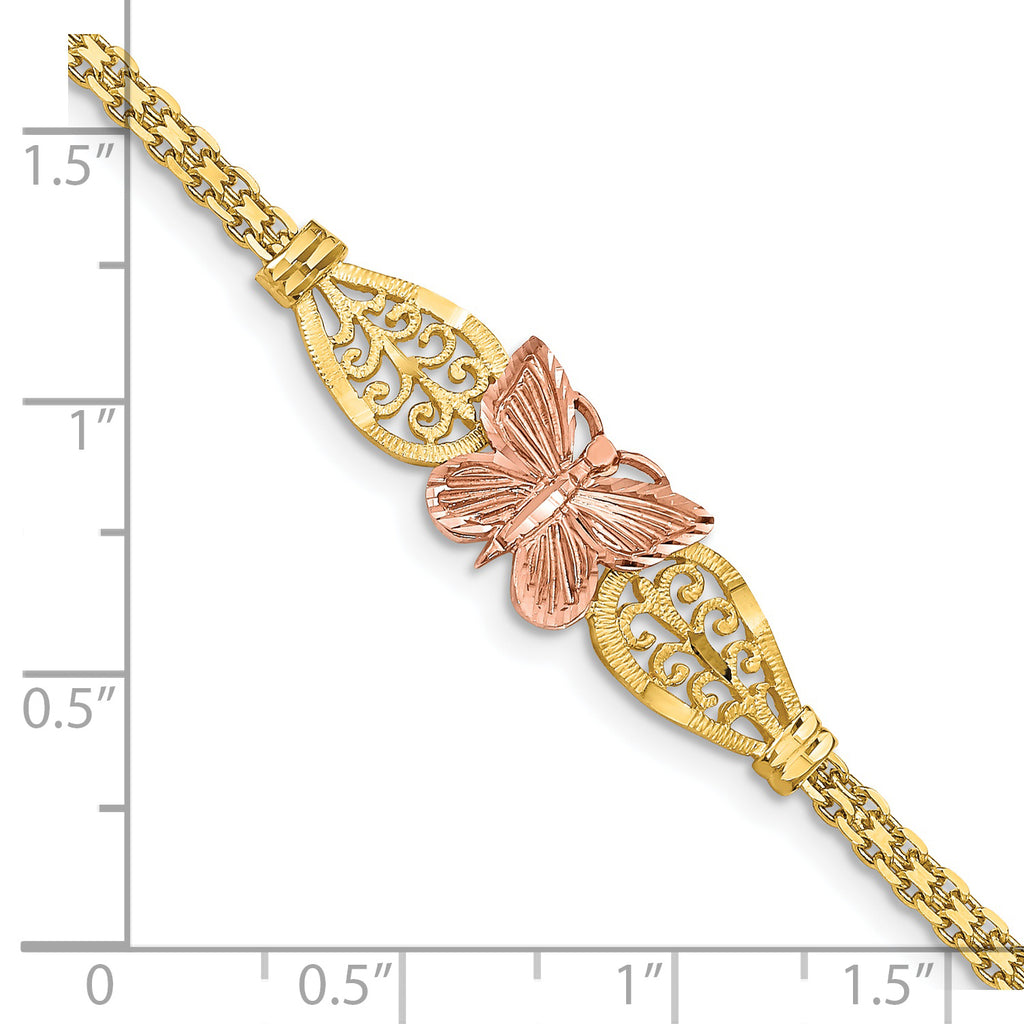 14K Two-tone Polished & D/C Butterfly Bracelet