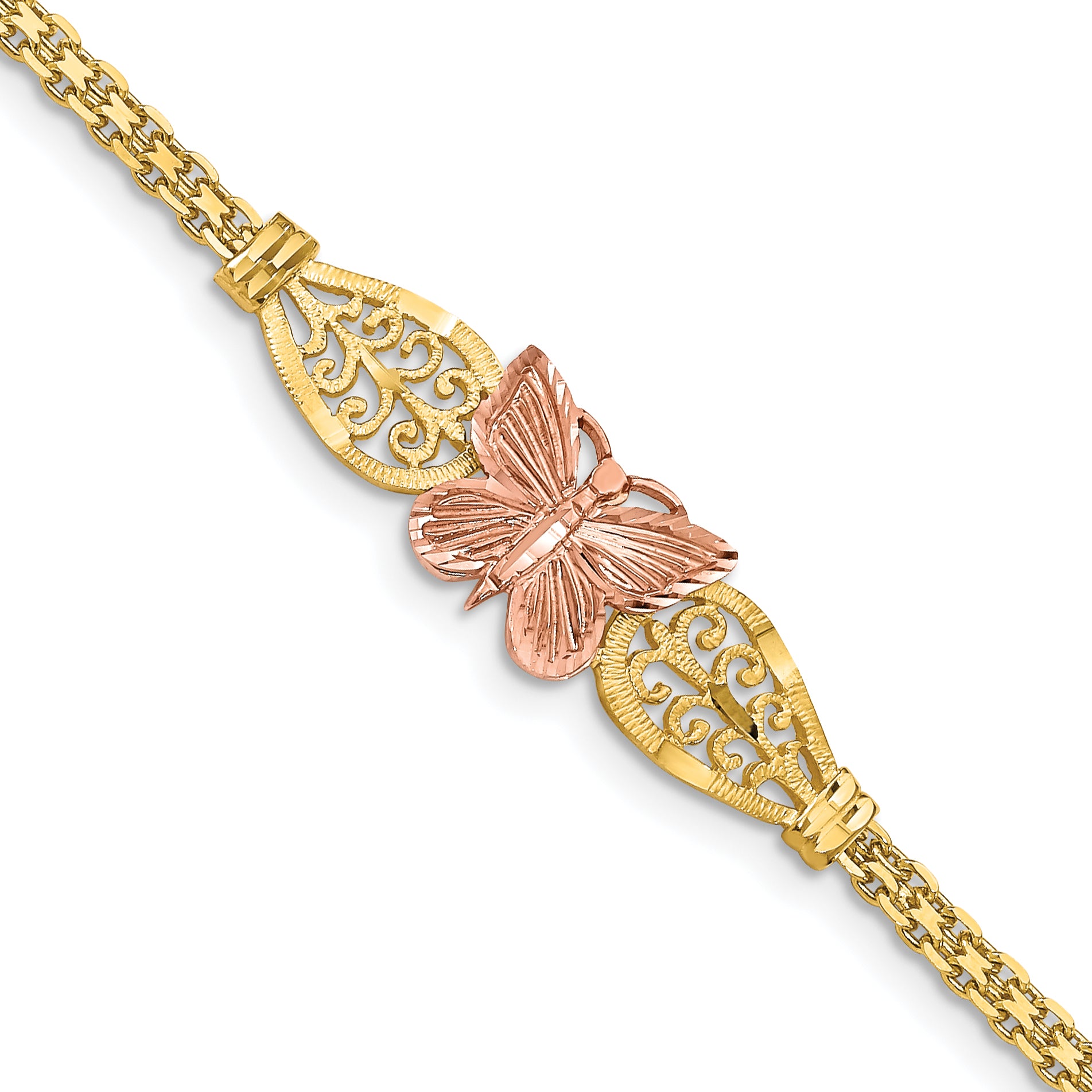 14K Two-tone Polished & D/C Butterfly Bracelet Main image