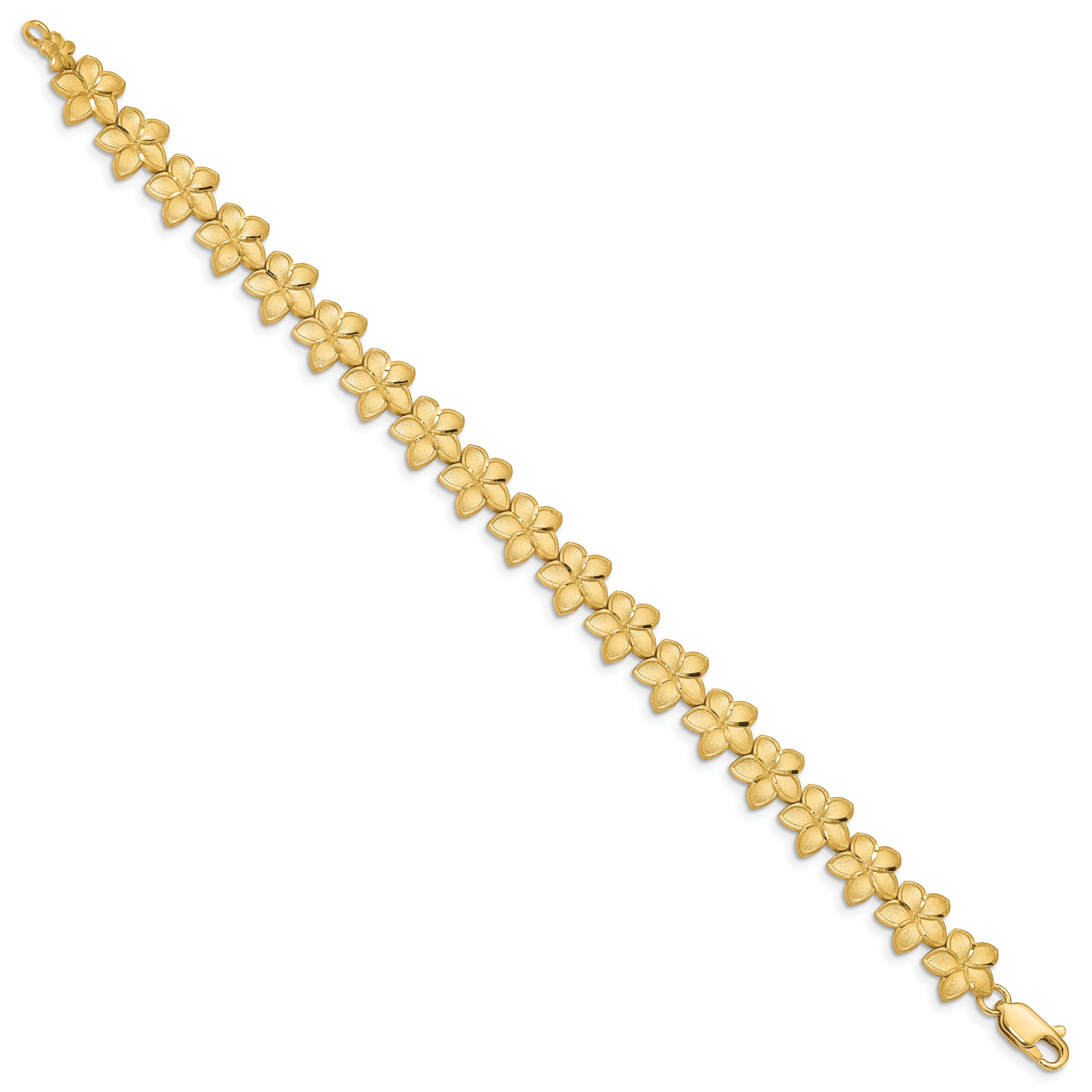 14K Brushed & D/C Plumeria Bracelet - 7.25