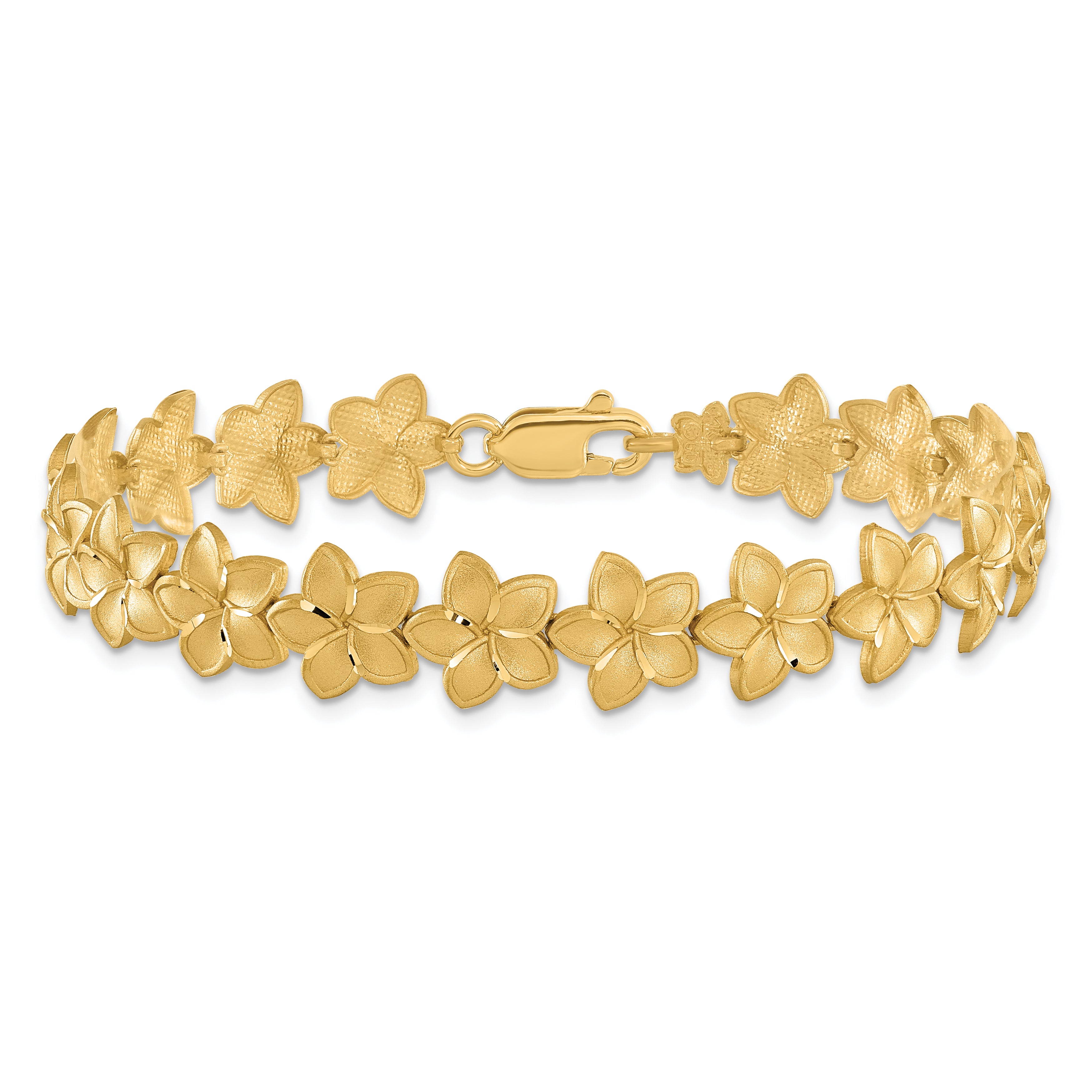 14K Brushed & D/C Plumeria Bracelet - 7.25