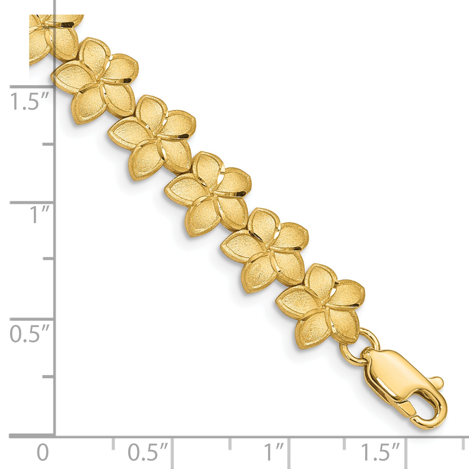 14K Brushed & D/C Plumeria Bracelet - 7.25