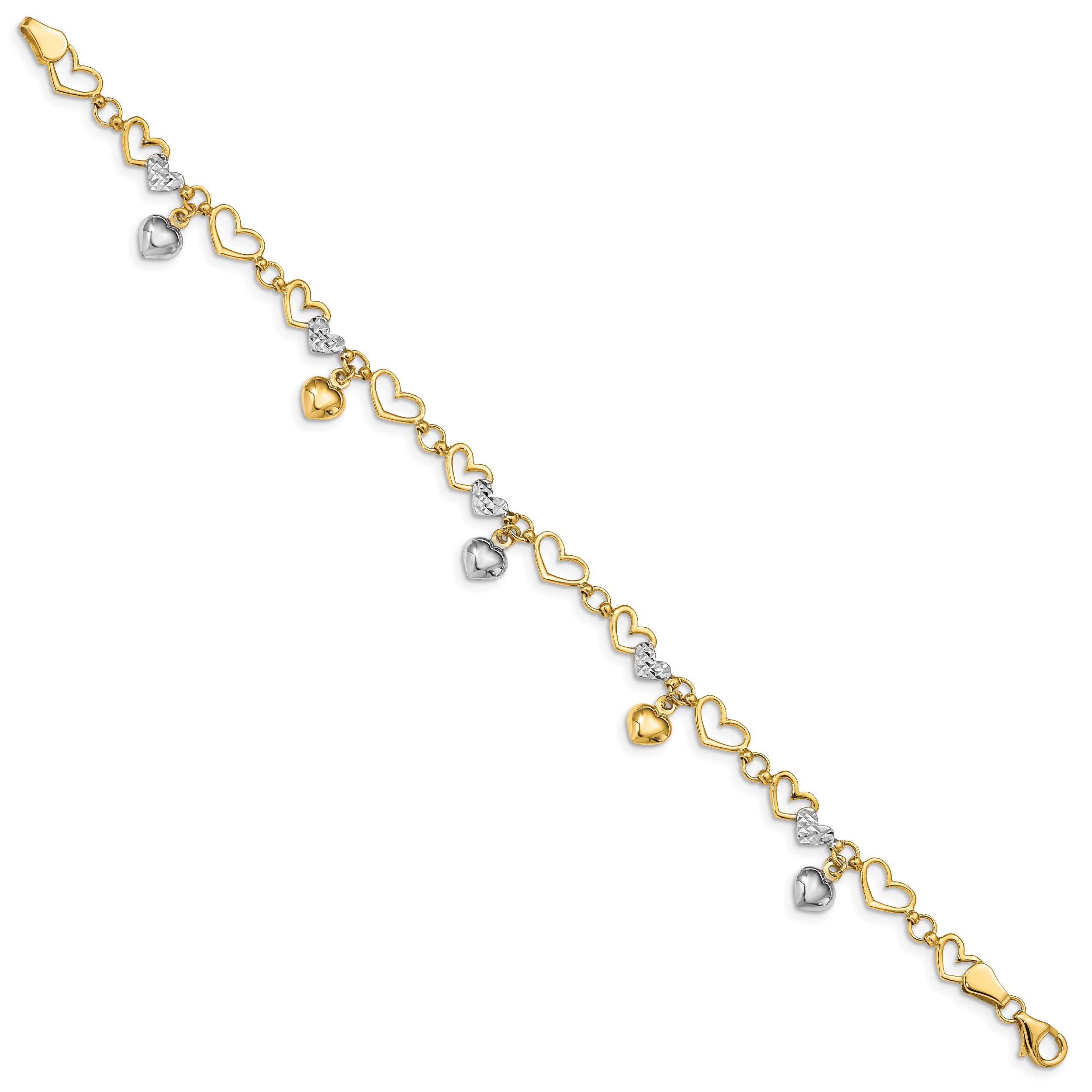 14K & White Rhodium Polished Heart D/C Bracelet Secondary image
