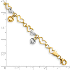 14K & White Rhodium Polished Heart D/C Bracelet - 7.25