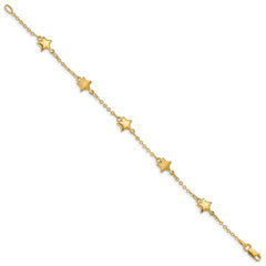 14K Brushed & Polished Stars Bracelet - 7