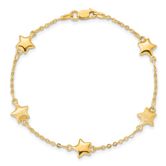 14K Brushed & Polished Stars Bracelet - 7