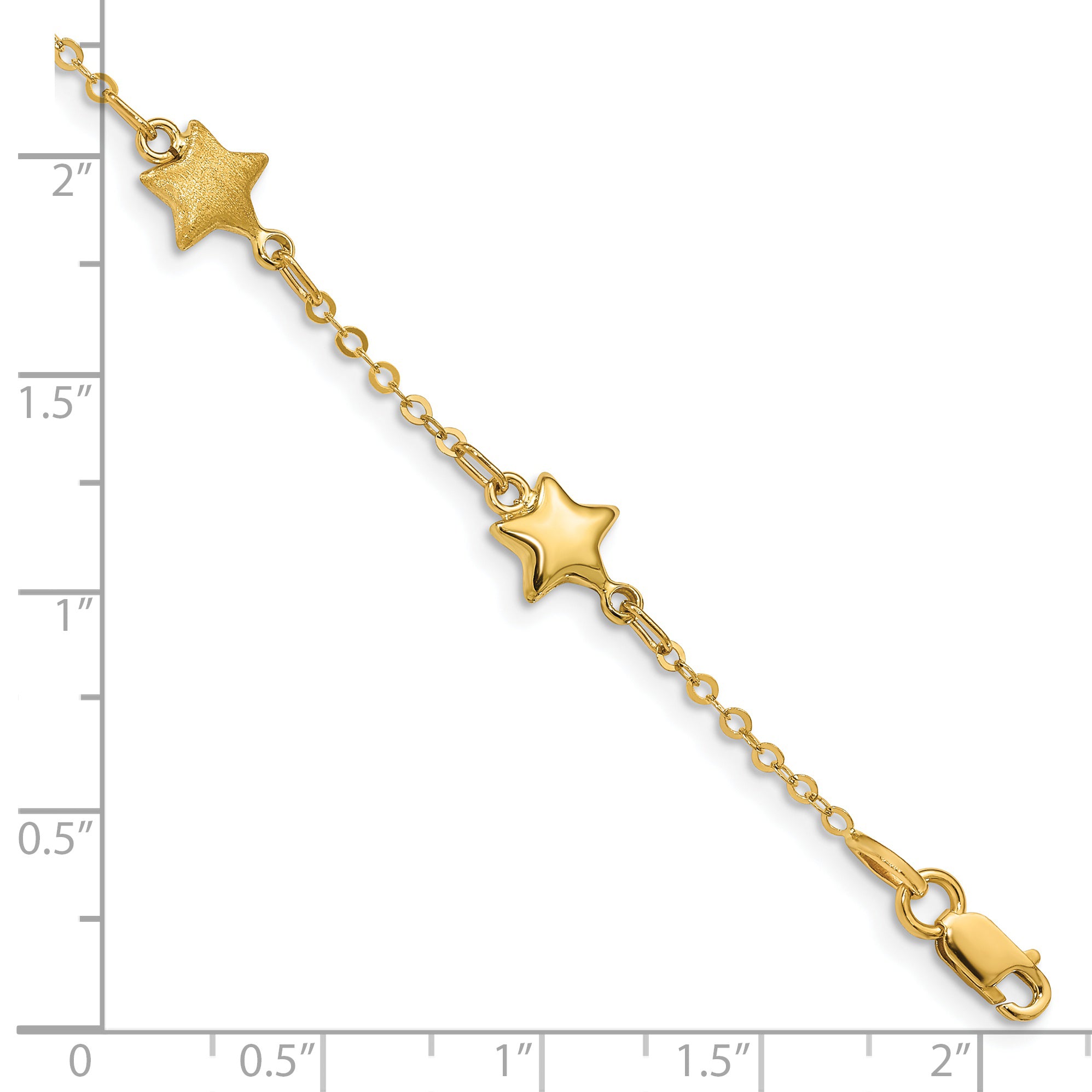 14K Brushed & Polished Stars Bracelet - 7