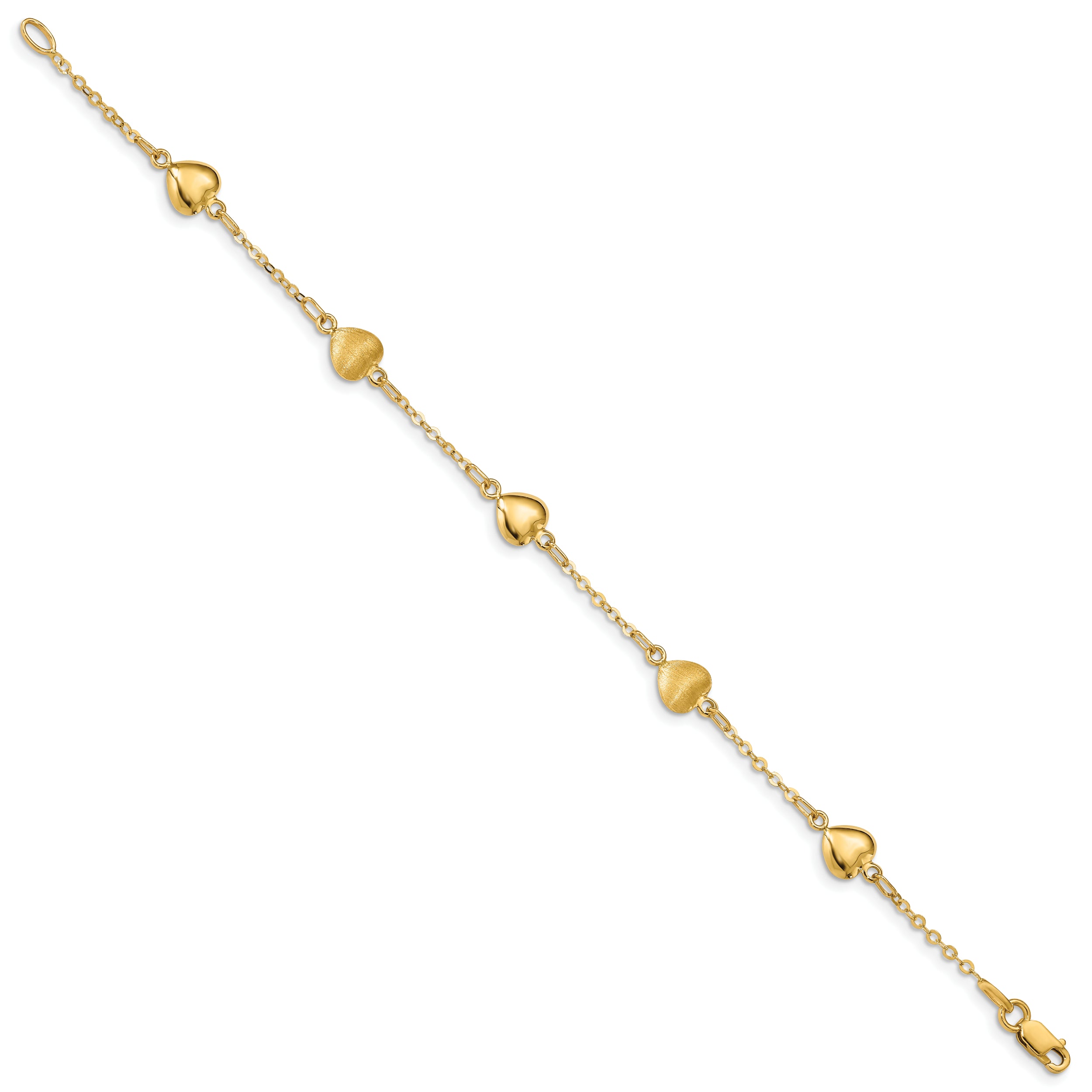 14K Brushed & Polished Hearts 7 inch Bracelet - 7