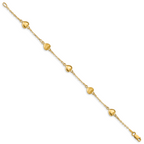 14K Brushed & Polished Hearts 7 inch Bracelet
