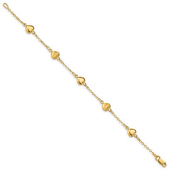 14K Brushed & Polished Hearts 7 inch Bracelet - 7