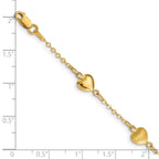 14K Brushed & Polished Hearts 7 inch Bracelet