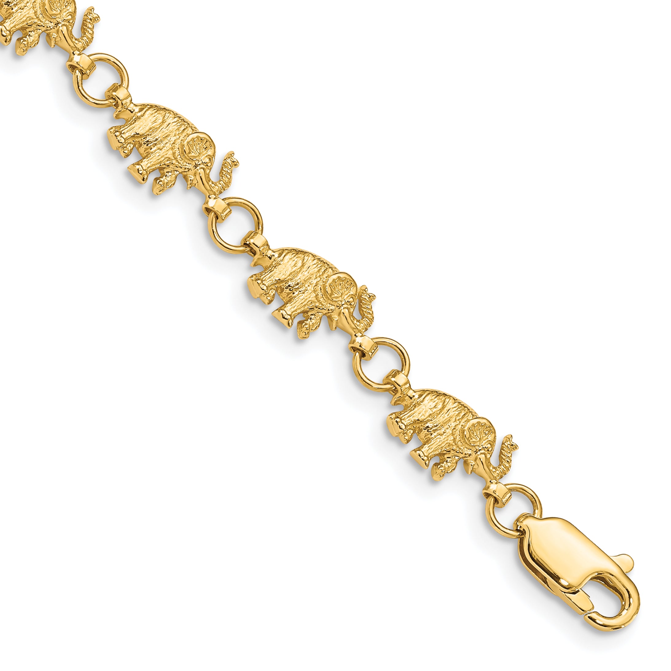 14k 8in Diamond-cut Small Elephants with Trunks Raised Bracelet Main image
