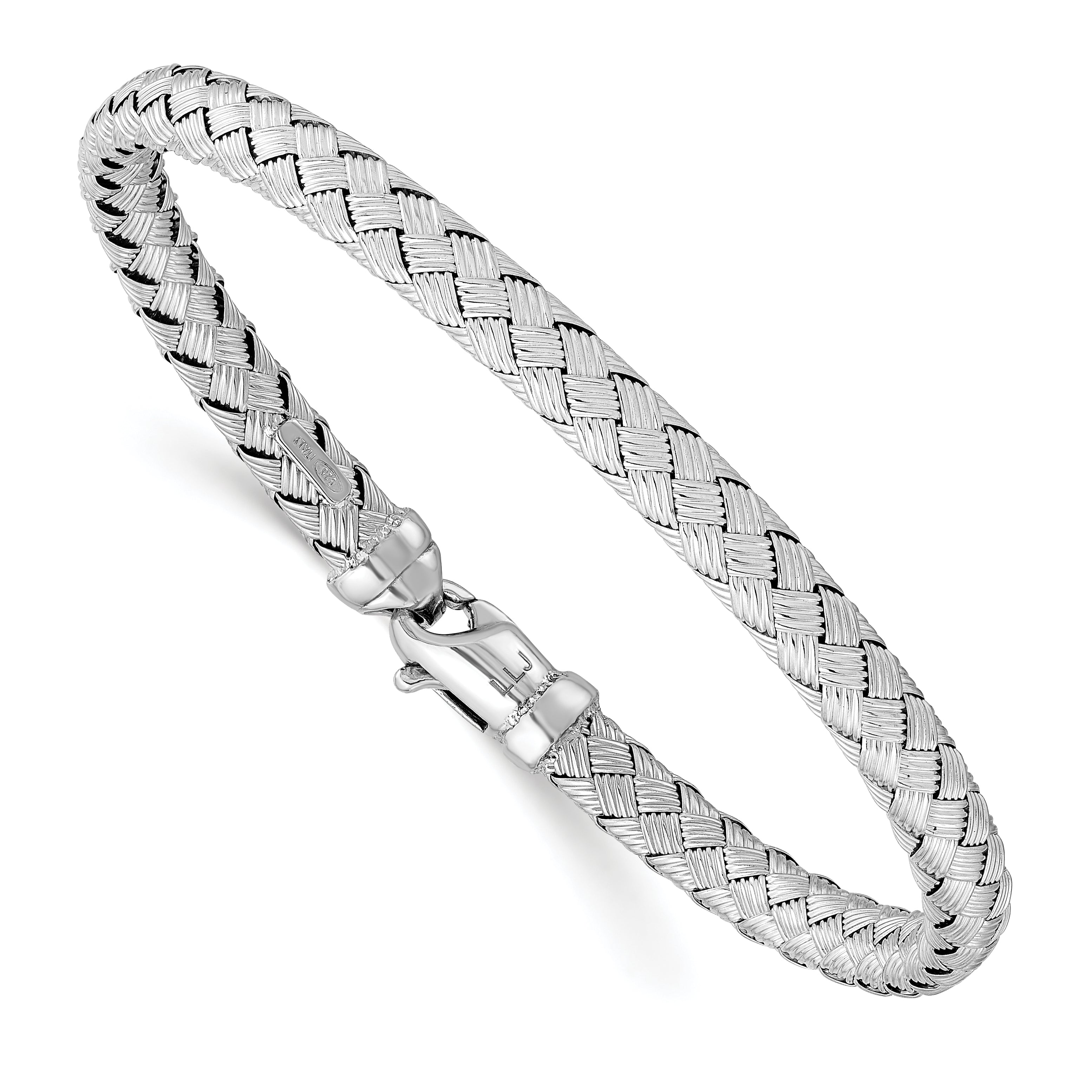 Sterling Rhodium-plated Weaved Silver Bangle Main image