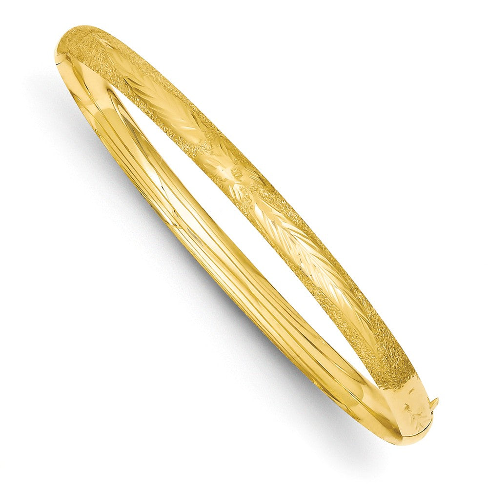 14K Gold Florentine Engraved Hinged Bangle with Safety Bar Main image