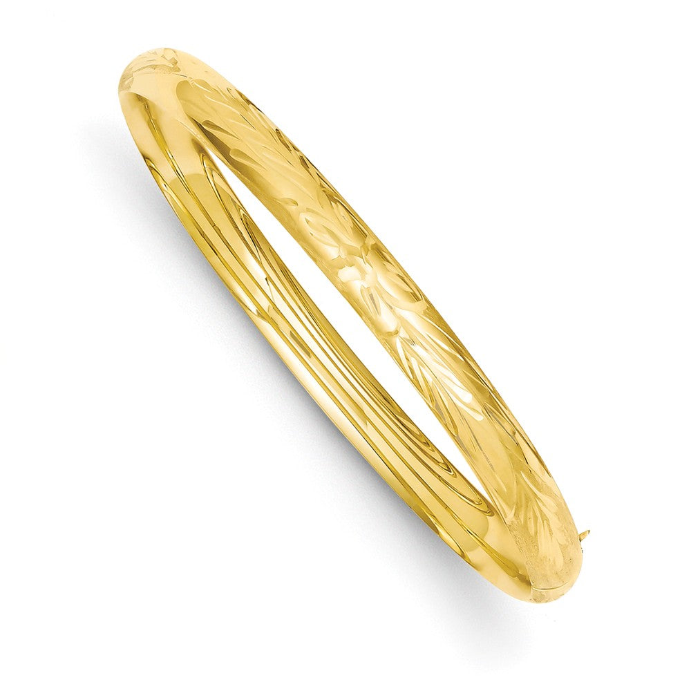 14K Gold Florentine Engraved Hinged Bangle Bracelet with Diamond-Cut Finish Main image