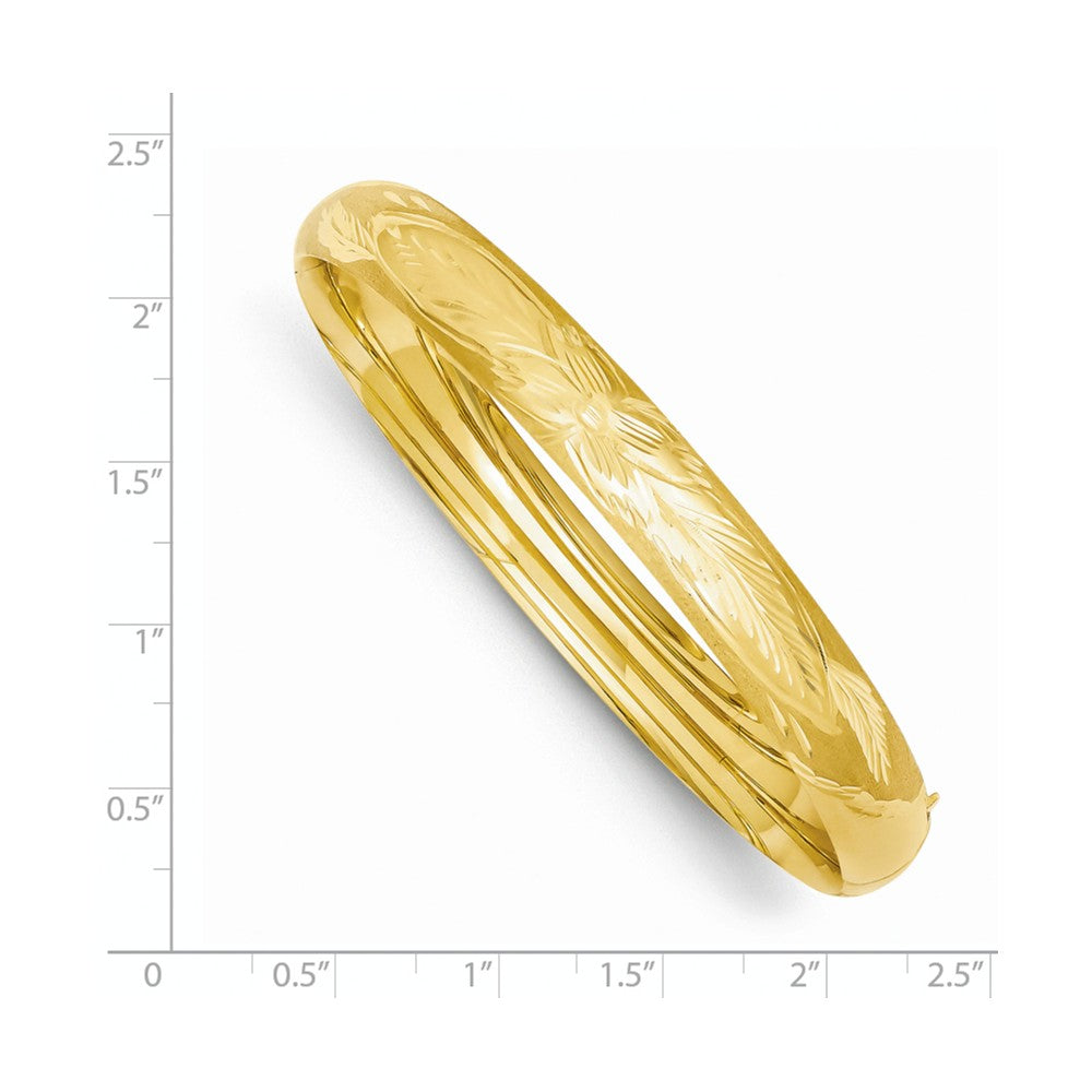 14K Gold Florentine Engraved Hinged Bangle with Safety Bar Secondary image