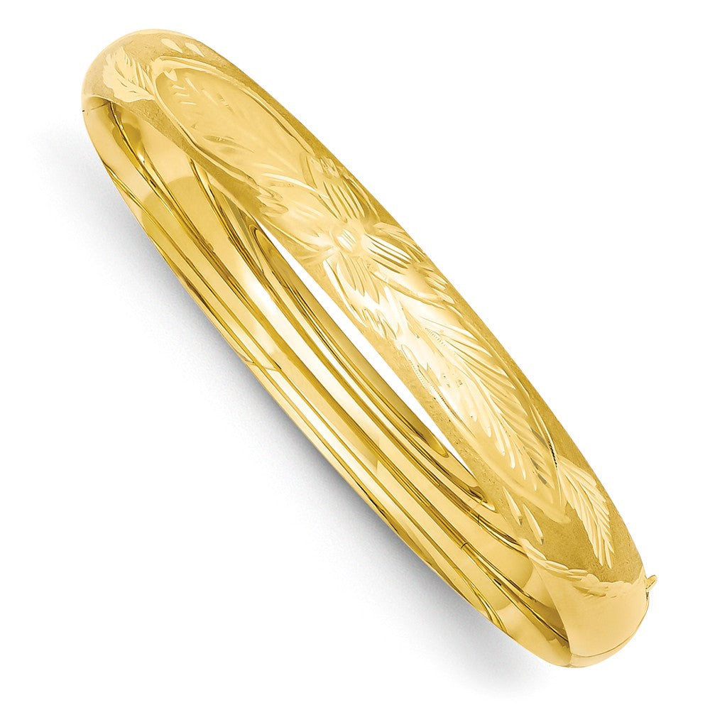 14K Gold Florentine Engraved Hinged Bangle with Safety Bar Main image