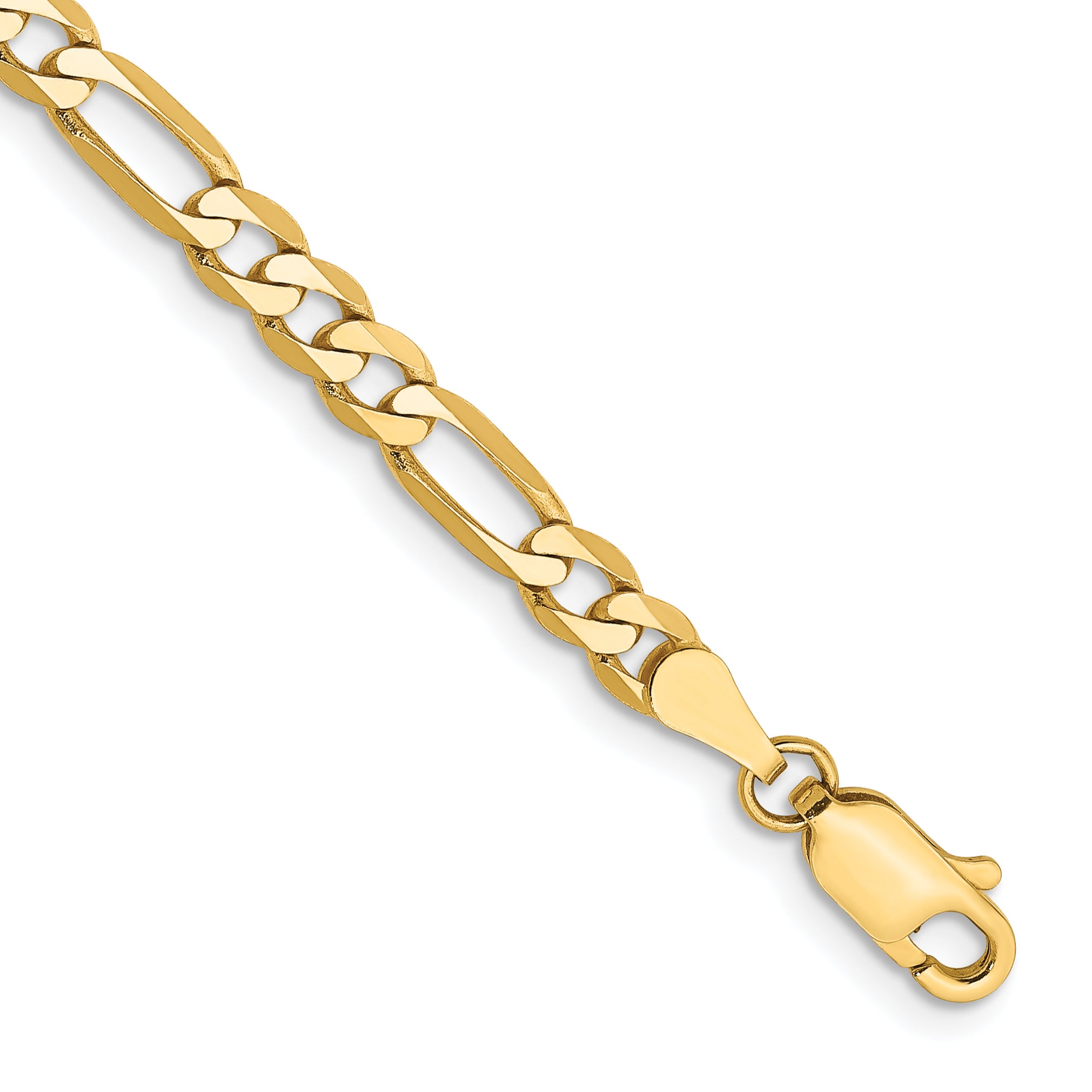 14K 8 inch 4mm Flat Figaro with Lobster Clasp Bracelet
