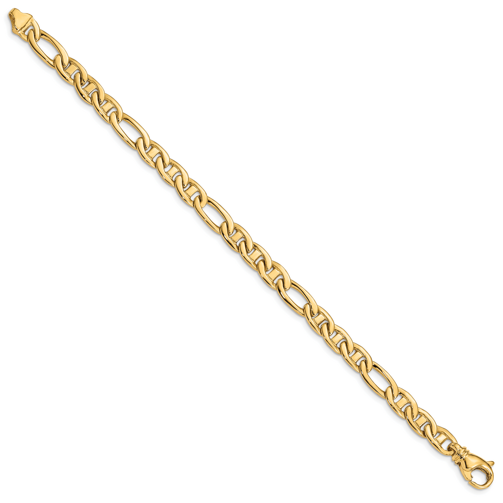 14K 7.25 inch 6.5mm Solid Hand Polished Fancy Flat Anchor Link with Fancy Lobster Clasp Bracelet