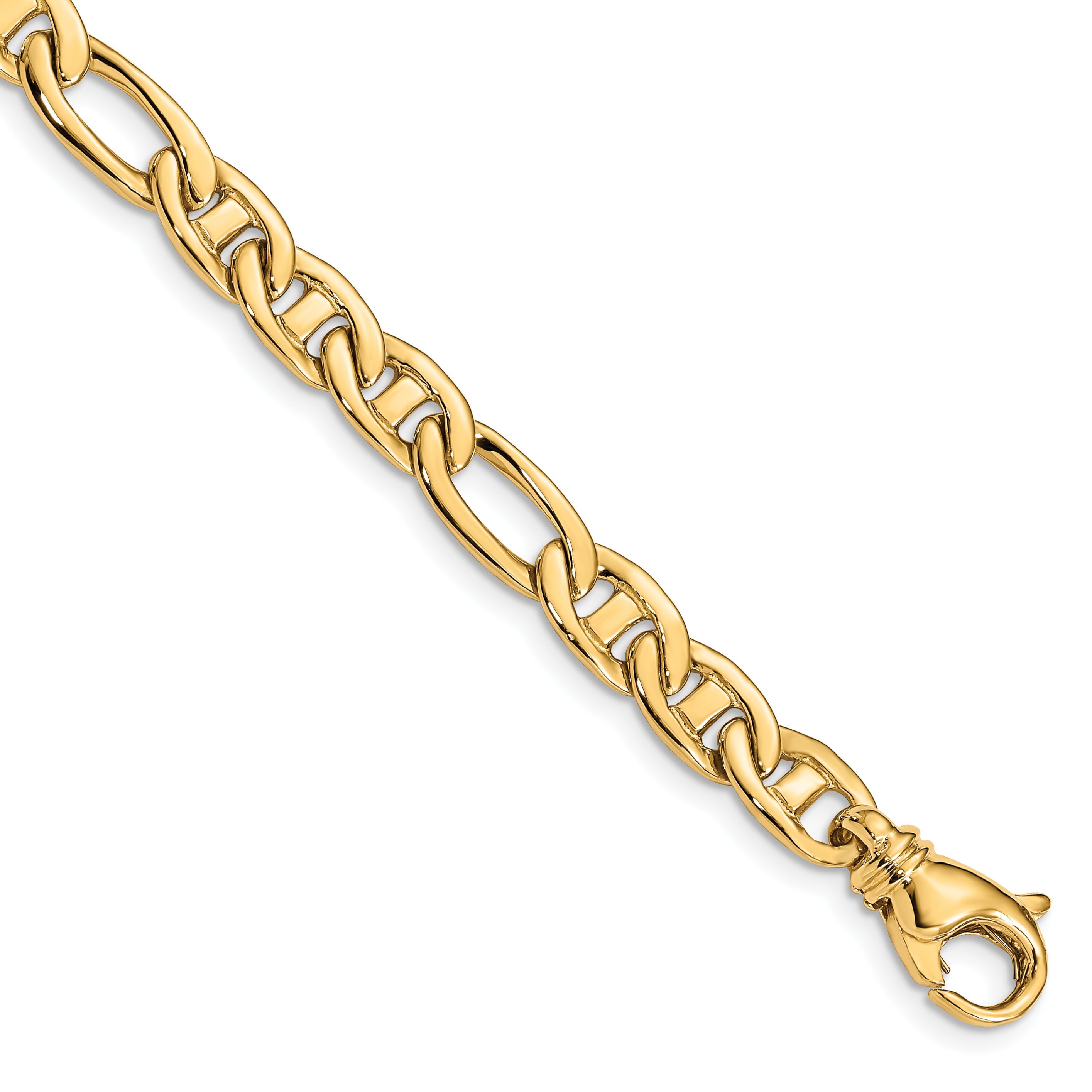 14K 7.25 inch 6.5mm Solid Hand Polished Fancy Flat Anchor Link with Fancy Lobster Clasp Bracelet Main image