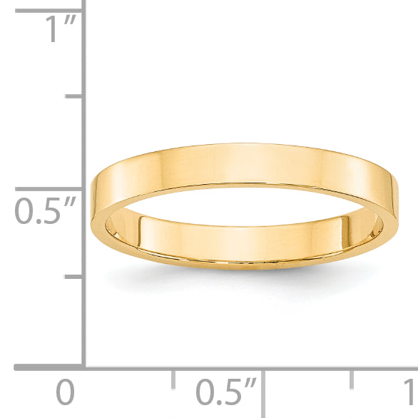 14k Yellow Gold 3mm Lightweight Flat Wedding Band Size 4 - 4
