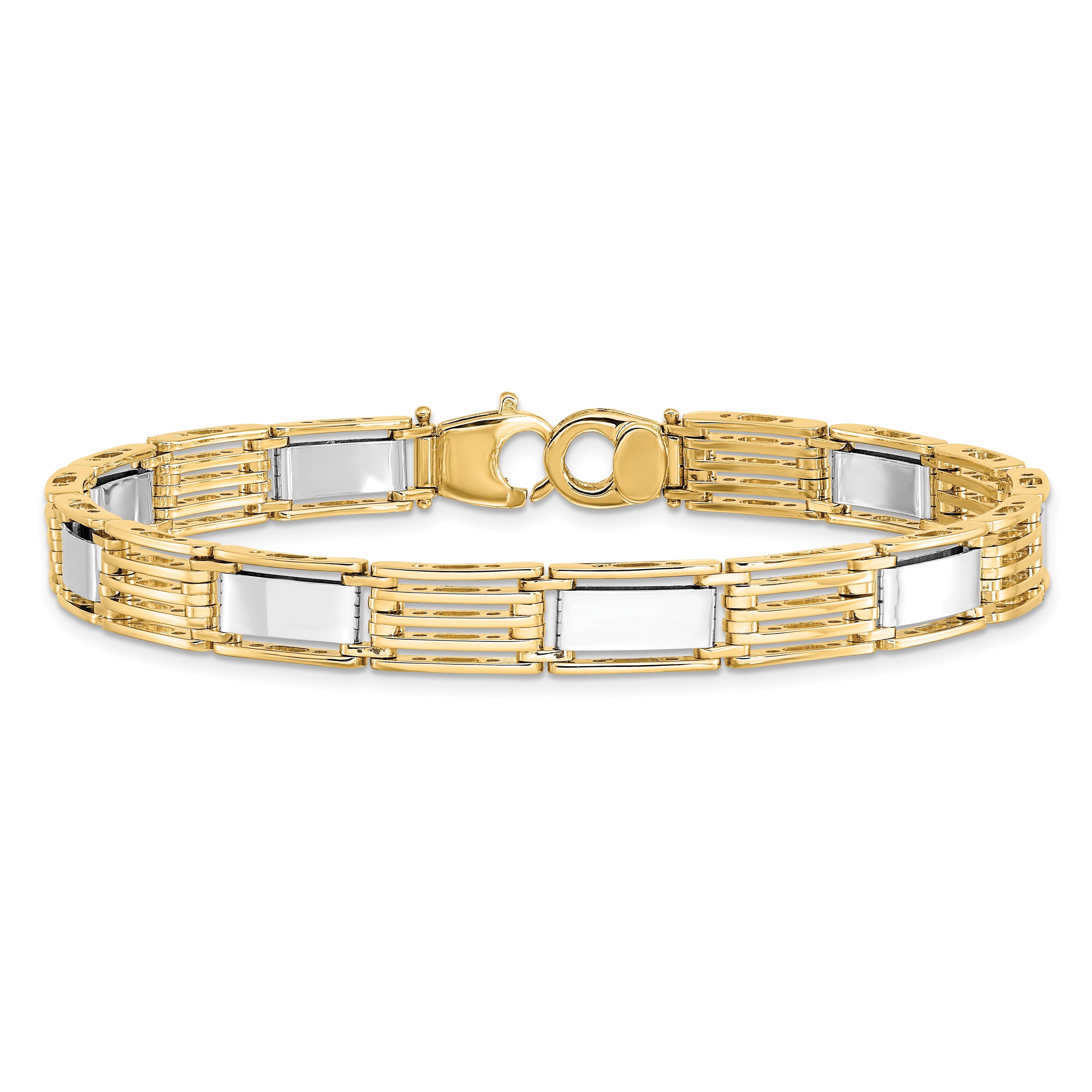 14k Two-tone High Polished 8.5in Mens Link Bracelet - 8.5