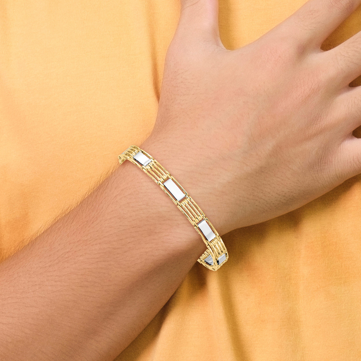 14k Two-tone High Polished 8.5in Mens Link Bracelet - 8.5