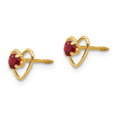 14K Gold Garnet Heart Earrings for Women  January Birthstone, Polished Finish