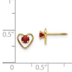 14K Gold Garnet Heart Earrings for Women  January Birthstone, Polished Finish