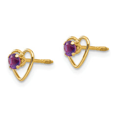 14K Gold Amethyst Heart Earrings for Women Polished Birthstone February