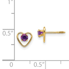 14k Madi K 3mm Genuine Amethyst Birthstone Heart Earrings