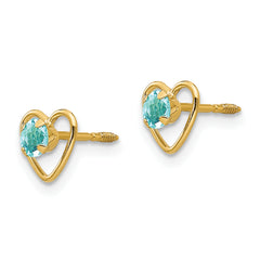 14k Madi K 3mm Genuine Aquamarine Birthstone Heart Earrings